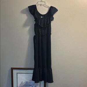 DKNY Black Ruffle Maxi Dress
